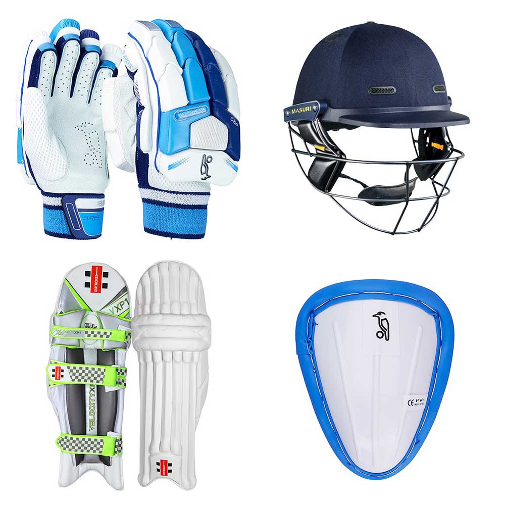 Cricket helmet and pads